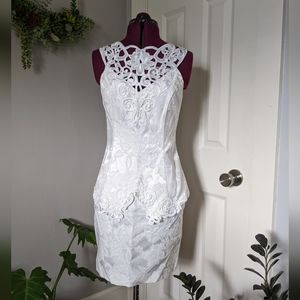 Scott McClintock white brocade cocktail dress